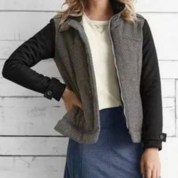 Prana Caprise Wool Blend Herringbone Jacket Grey & Black Lightweight Zip Coat S - Picture 1 of 16